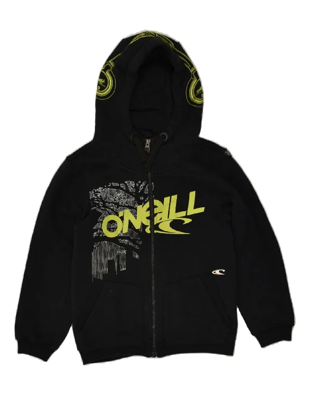 men's breathable wool sweaters -O'NEILL Boys Graphic Zip Hoodie Sweater 9-10 Years Black Cotton