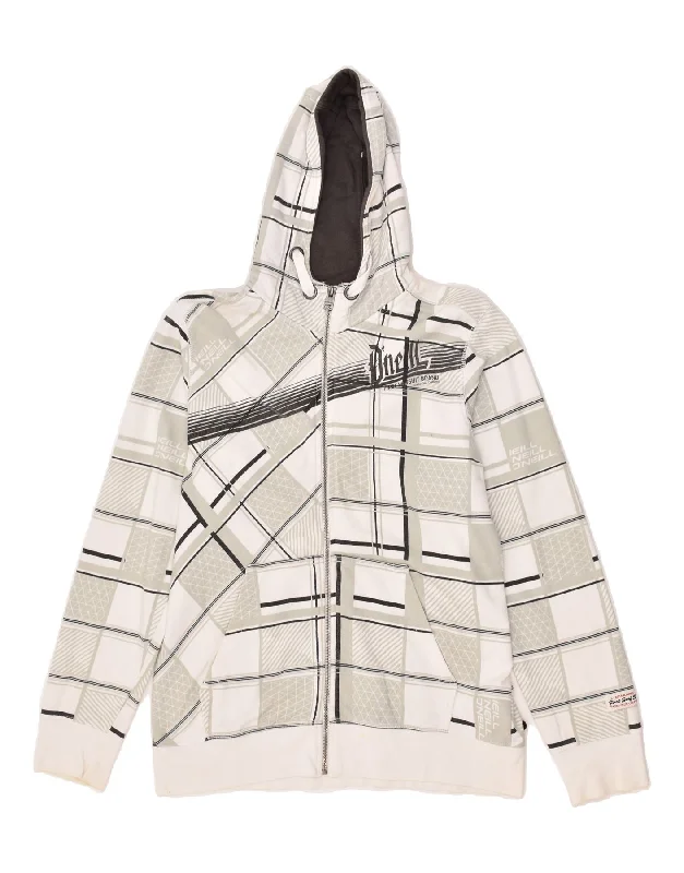 men's long sleeve cardigans -O'NEILL Boys Zip Hoodie Sweater 15-16 Years White Check Cotton