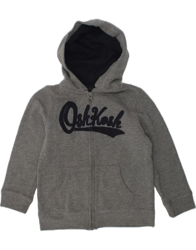 men's textured sweaters -OSH KOSH Boys Graphic Zip Hoodie Sweater 4-5 Years Grey Cotton