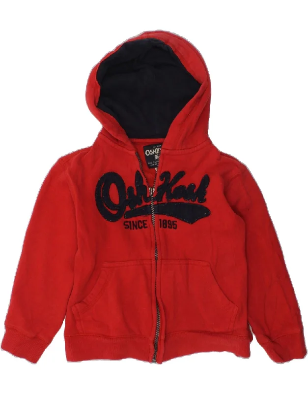 men's breathable sweaters -OSH KOSH Boys Graphic Zip Hoodie Sweater 4-5 Years Red Cotton