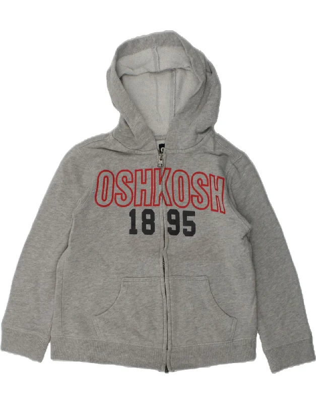 men's versatile sweaters -OSH KOSH Boys Graphic Zip Hoodie Sweater 5-6 Years Grey Cotton