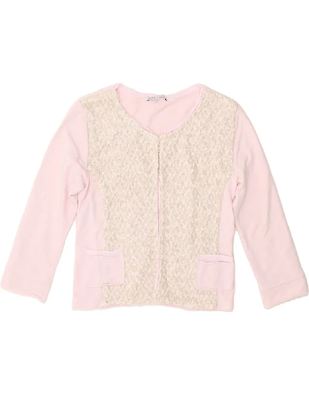 men's fitted sweaters -PATRIZIA PEPE Girls Cardigan Sweater 7-8 Years 2XL Pink Colourblock Cotton