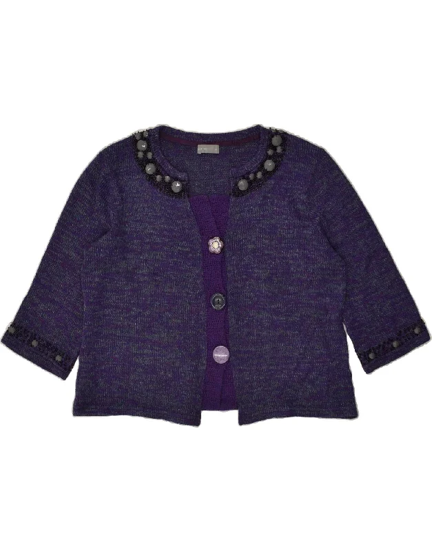 men's luxury knit sweaters -PER UNA Girls Crop 3/4 Sleeve Cardigan Sweater 13-14 Years XL Purple