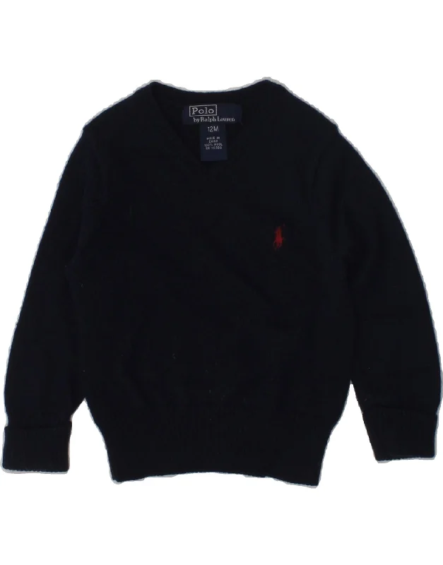 men's modern fit sweaters -POLO RALPH LAUREN Baby Boys V-Neck Jumper Sweater 9-12 Months Navy Blue