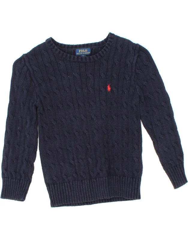 men's knitted sweaters -POLO RALPH LAUREN Boys Crew Neck Jumper Sweater 4-5 Years Navy Blue Cotton