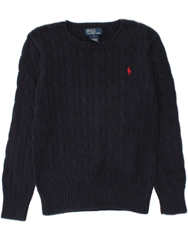 men's premium knit sweaters -POLO RALPH LAUREN Boys Crew Neck Jumper Sweater 6-7 Years Navy Blue Cotton