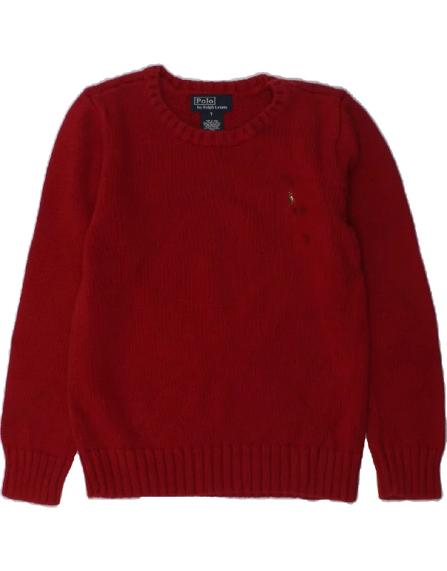 men's cashmere pullovers -POLO RALPH LAUREN Boys Crew Neck Jumper Sweater 6-7 Years Red Cotton