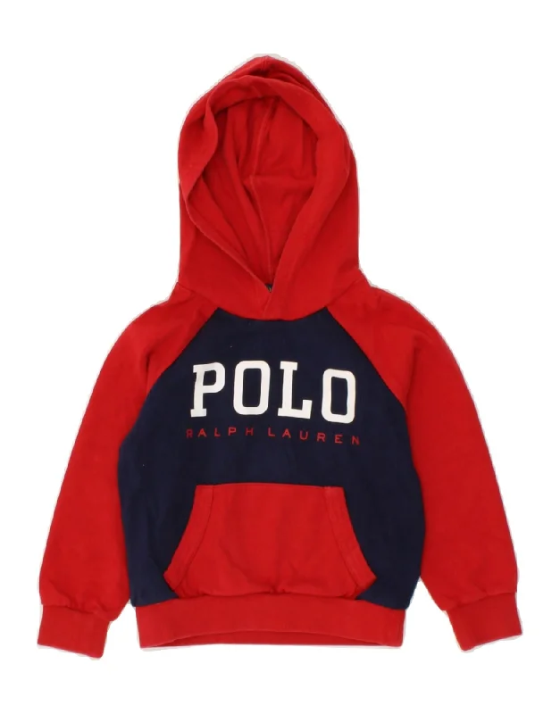 men's casual zip-up hoodies -POLO RALPH LAUREN Boys Graphic Hoodie Jumper 3-4 Years Red Colourblock