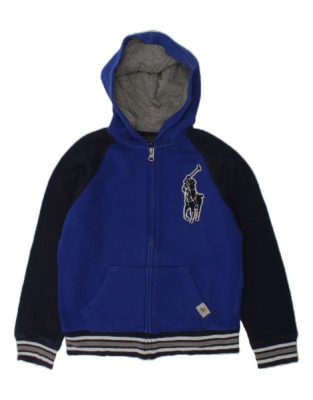 men's textured sweaters -POLO RALPH LAUREN Boys Graphic Zip Hoodie Sweater 7-8 Years Small Blue