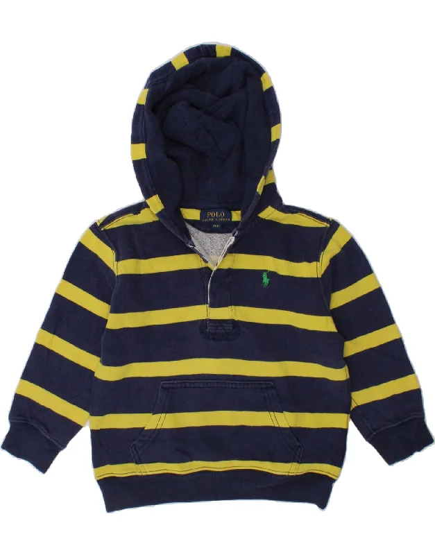 men's graphic sweatshirts with hoods -POLO RALPH LAUREN Boys Hoodie Jumper 2-3 Years Navy Blue Striped Cotton