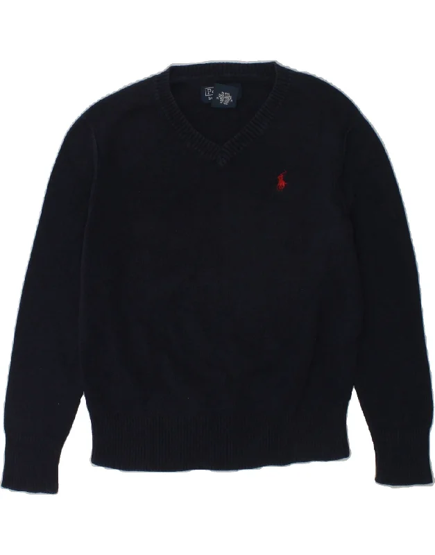 men's performance knit sweaters -POLO RALPH LAUREN Boys V-Neck Jumper Sweater 4-5 Years Navy Blue Cotton