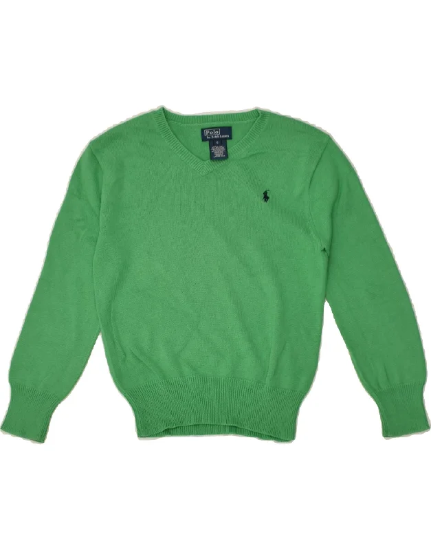 men's modern cardigan sweaters -POLO RALPH LAUREN Boys V-Neck Jumper Sweater 5-6 Years Green Cotton