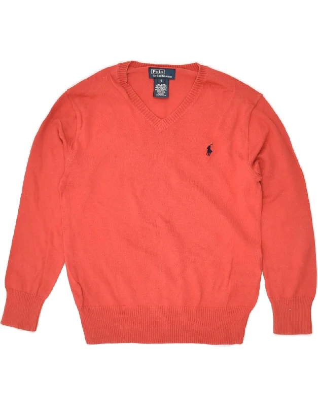 men's elegant cardigans -POLO RALPH LAUREN Boys V-Neck Jumper Sweater 5-6 Years Pink Cotton