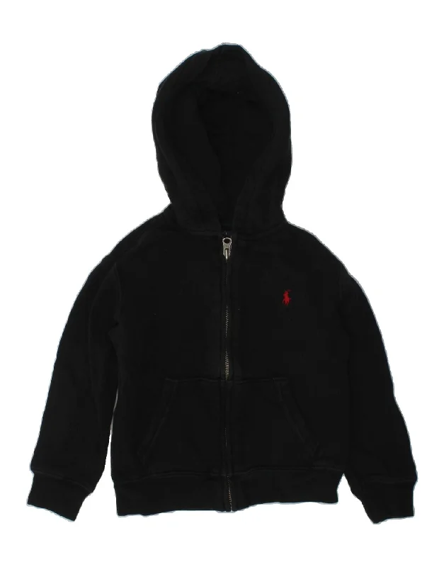 men's high-quality cashmere sweaters -POLO RALPH LAUREN Boys Zip Hoodie Sweater 3-4 Years Black Cotton