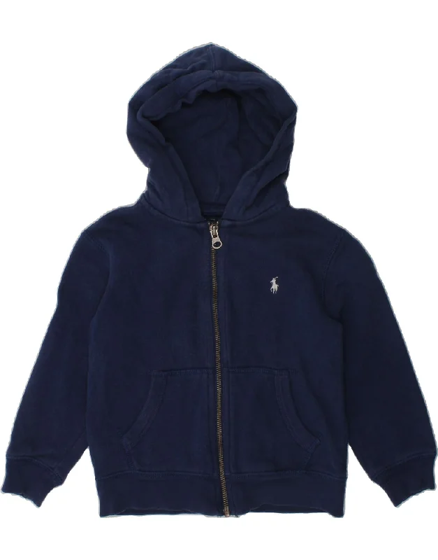 men's knitted sweaters -POLO RALPH LAUREN Boys Zip Hoodie Sweater 3-4 Years Navy Blue Cotton