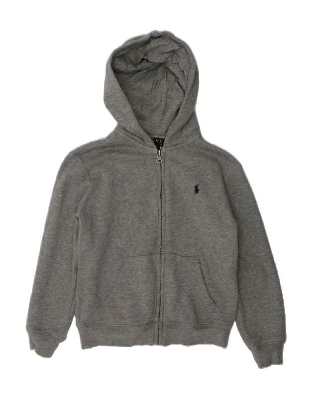 men's zip-up sweaters -POLO RALPH LAUREN Boys Zip Hoodie Sweater 5-6 Years Grey Cotton