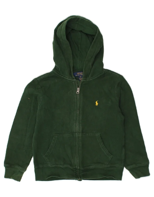 men's textured sweaters -POLO RALPH LAUREN Boys Zip Hoodie Sweater 7-8 Years Small Green Cotton