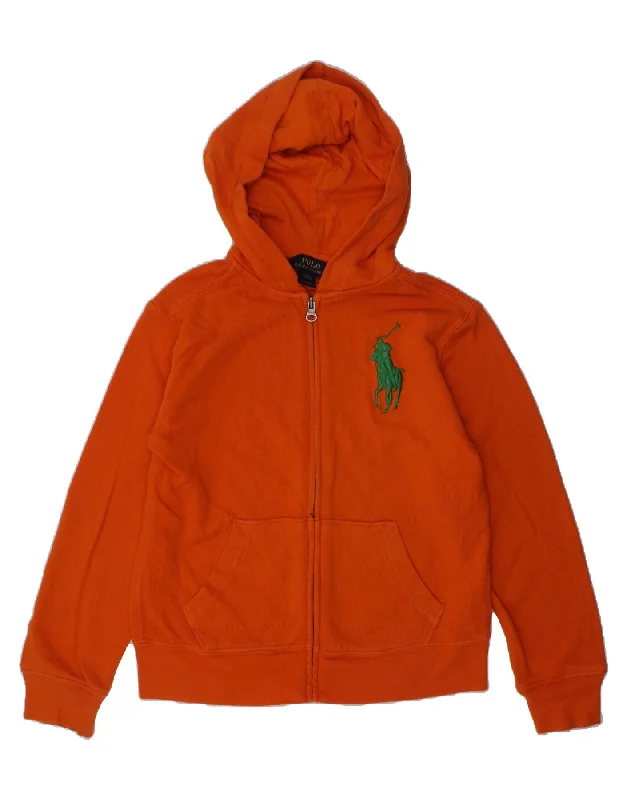 men's cashmere blend sweaters -POLO RALPH LAUREN Boys Zip Hoodie Sweater 7-8 Years Small  Orange Cotton