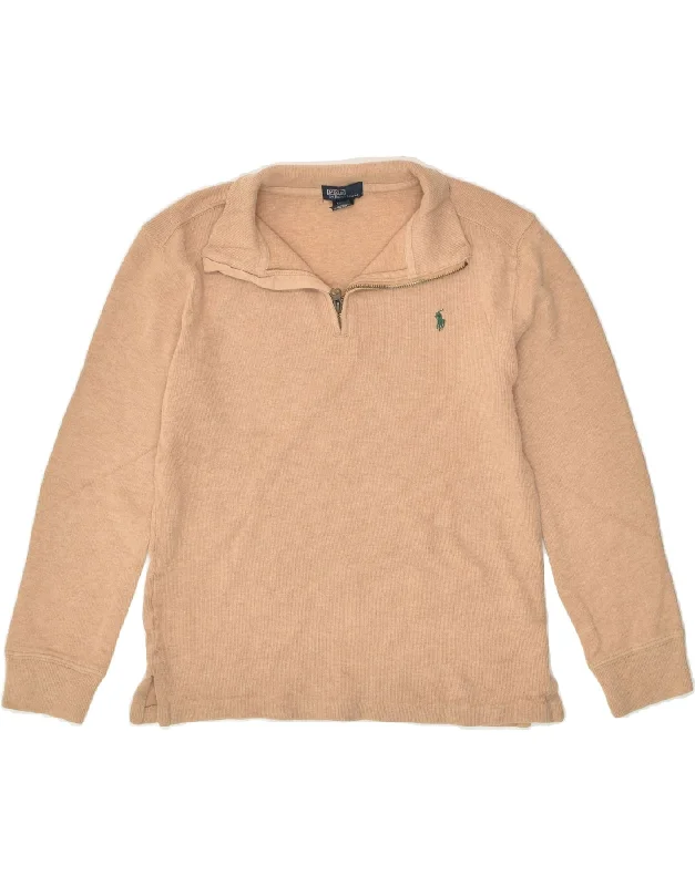 men's colorful wool sweaters -POLO RALPH LAUREN Boys Zip Neck Jumper Sweater 10-11 Years Medium Beige