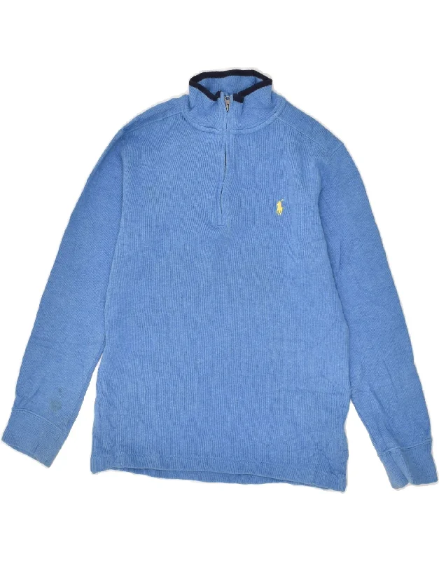 men's lightweight sweaters -POLO RALPH LAUREN Boys Zip Neck Jumper Sweater 10-11 Years Medium Blue