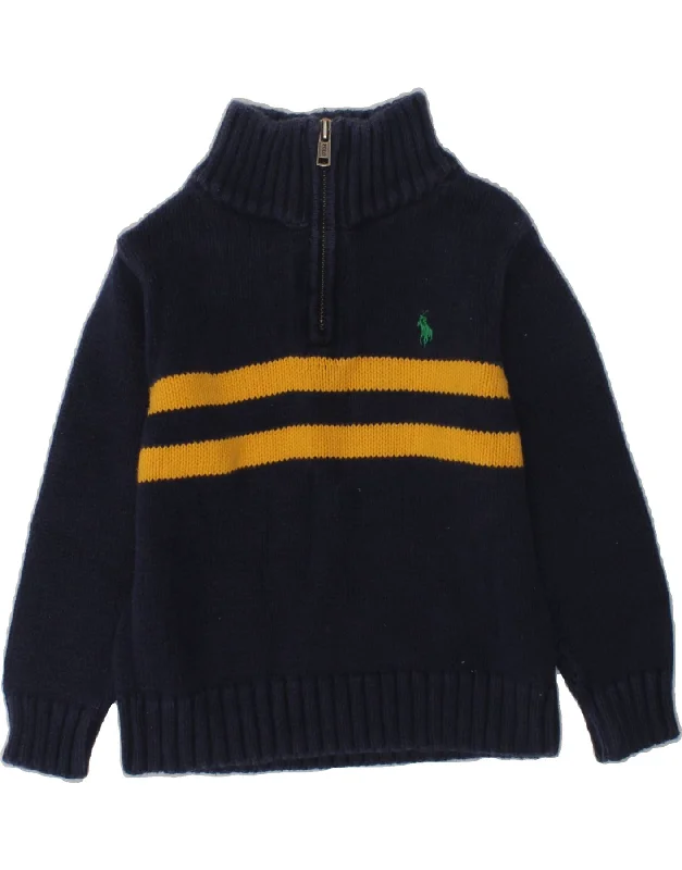 men's luxury sweaters -POLO RALPH LAUREN Boys Zip Neck Jumper Sweater 2-3 Years Navy Blue Striped