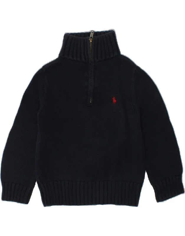 men's modern fit sweaters -POLO RALPH LAUREN Boys Zip Neck Jumper Sweater 3-4 Years Navy Blue Cotton