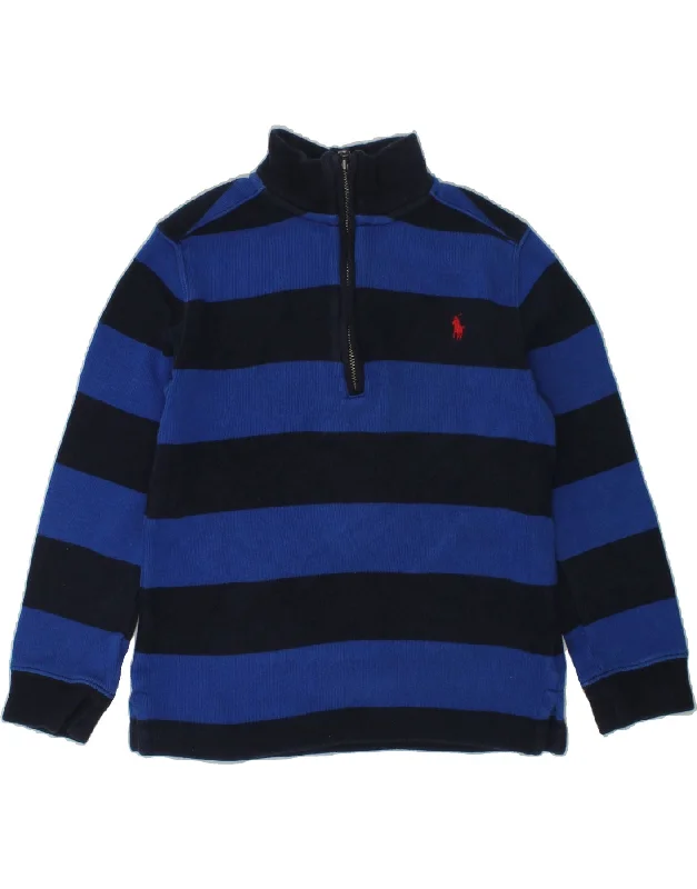 men's luxurious sweaters -POLO RALPH LAUREN Boys Zip Neck Jumper Sweater 5-6 Years Blue Striped