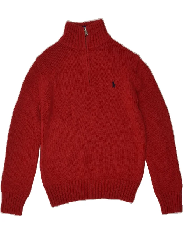 men's colorful sweaters -POLO RALPH LAUREN Boys Zip Neck Jumper Sweater 7-8 Years Small Red Cotton