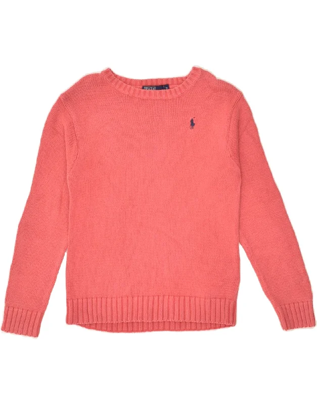 men's performance sweaters -POLO RALPH LAUREN Girls Boat Neck Jumper Sweater 6-7 Years Pink Cotton