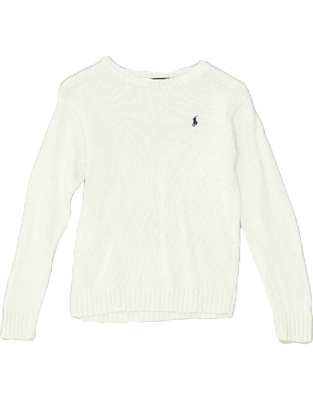 men's cozy sweaters -POLO RALPH LAUREN Girls Boat Neck Jumper Sweater 6-7 Years White Cotton