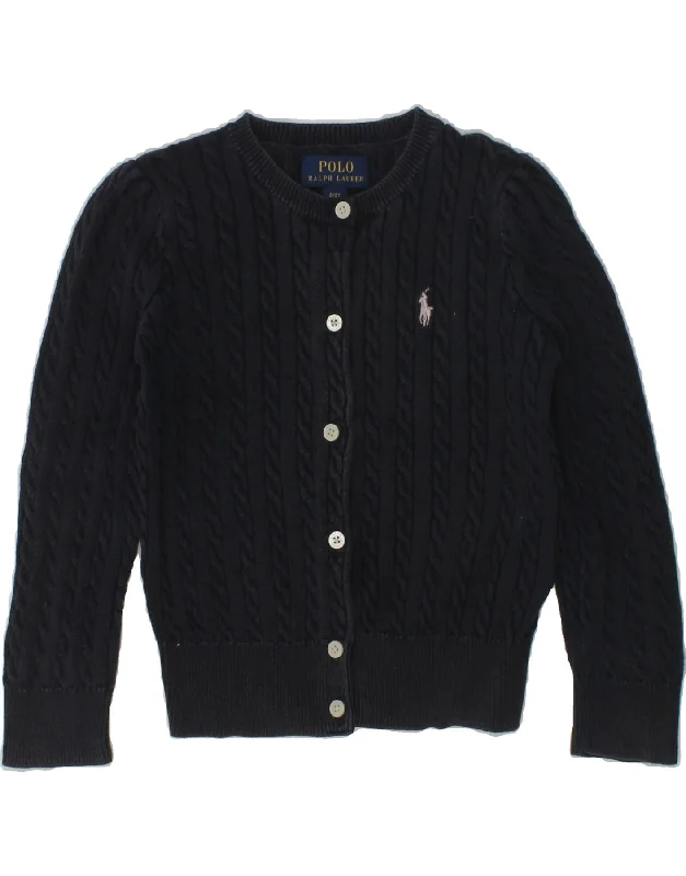 men's outdoor sweaters -POLO RALPH LAUREN Girls Cardigan Sweater 3-4 Years Black Cotton