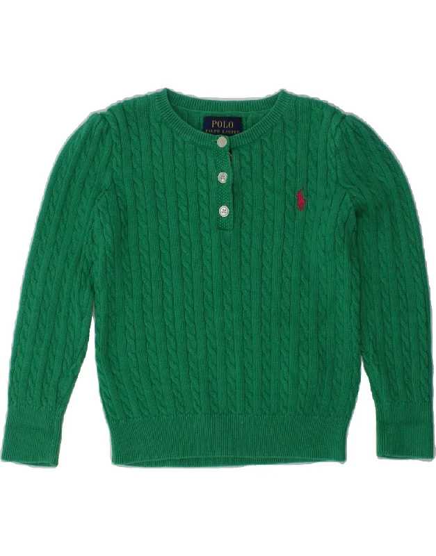 men's lightweight pullover sweaters -POLO RALPH LAUREN Girls Crew Neck Jumper Sweater 2-3 Years Green Cotton