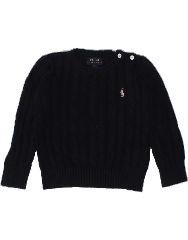 men's heavy-duty knit sweaters -POLO RALPH LAUREN Girls Crew Neck Jumper Sweater 2-3 Years Navy Blue