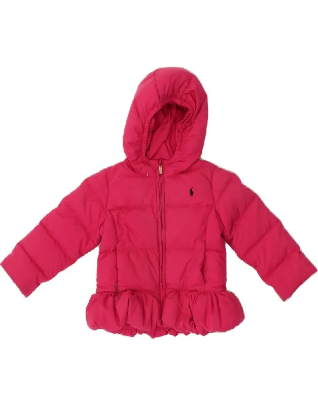 men's jacket with hoodie -POLO RALPH LAUREN Girls Hooded Padded Jacket 3-4 Years Pink Polyester