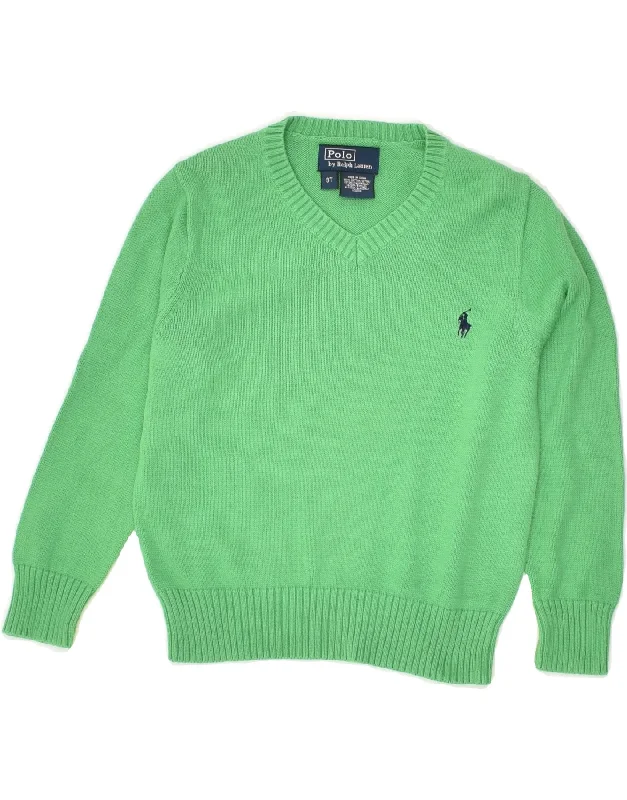 men's lightweight knitted sweaters -POLO RALPH LAUREN Girls V-Neck Jumper Sweater 2-3 Years Green Cotton