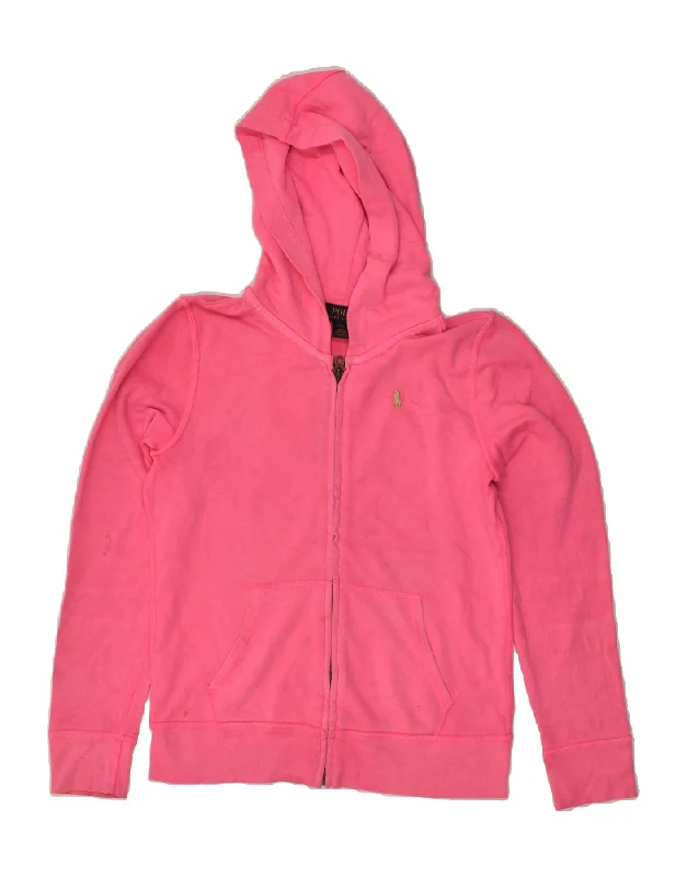 men's knitted turtleneck sweaters -POLO RALPH LAUREN Girls Zip Hoodie Sweater 12-13 Years Large Pink Cotton