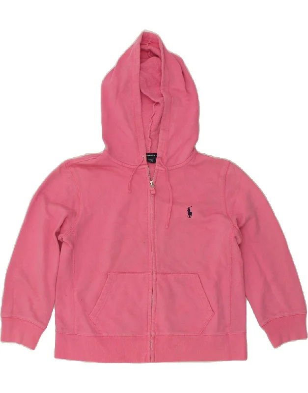 men's cozy pullovers for winter -POLO RALPH LAUREN Girls Zip Hoodie Sweater 13-14 Years Large Pink Cotton