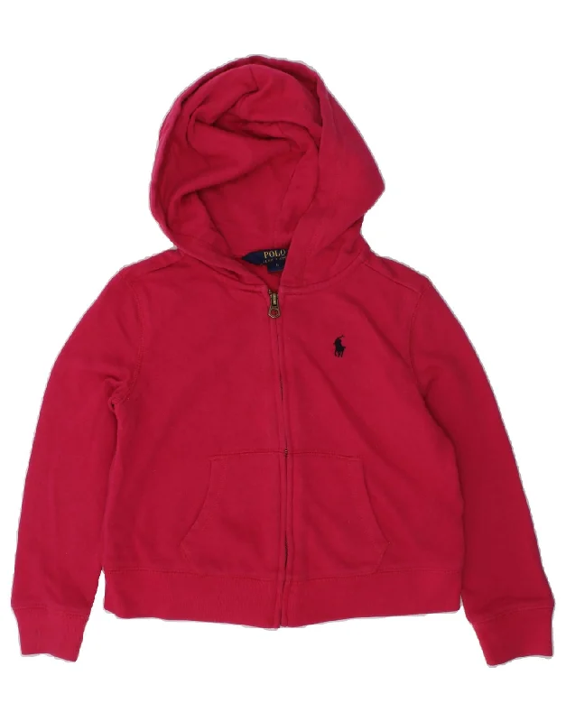 men's fleece sweaters -POLO RALPH LAUREN Girls Zip Hoodie Sweater 5-6 Years Pink Cotton