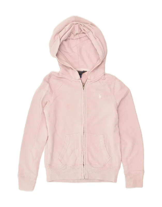 men's high-neck sweaters -POLO RALPH LAUREN Girls Zip Hoodie Sweater 8-9 Years Medium Pink Cotton