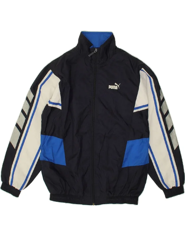 men's zip-up fleece jackets -PUMA Boys Bomber Jacket 13-14 Years XL Navy Blue Colourblock Polyamide