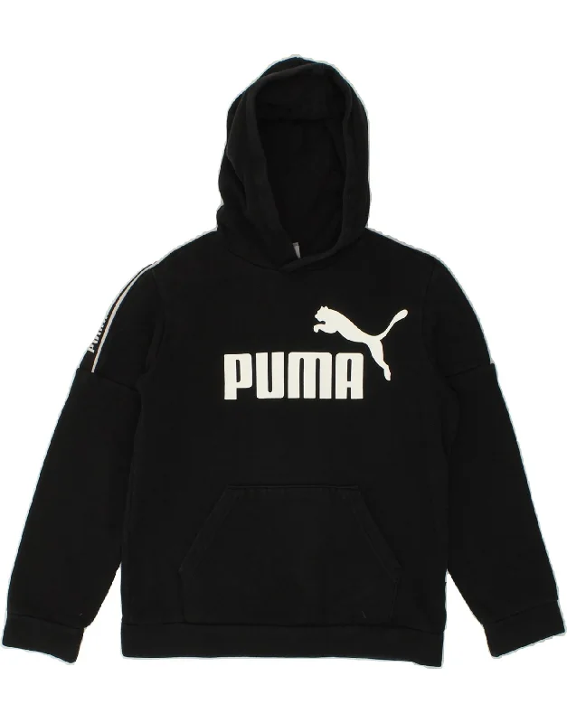 men's graphic design hoodie sweatshirts -PUMA Boys Graphic Hoodie Jumper 11-12 Years Black Cotton