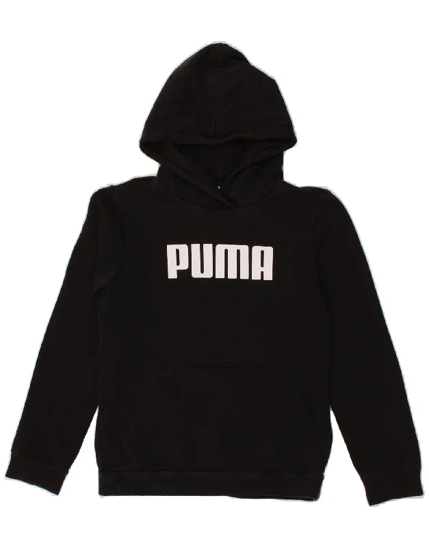 men's hoodie for hiking -PUMA Boys Graphic Hoodie Jumper 11-12 Years Black Cotton