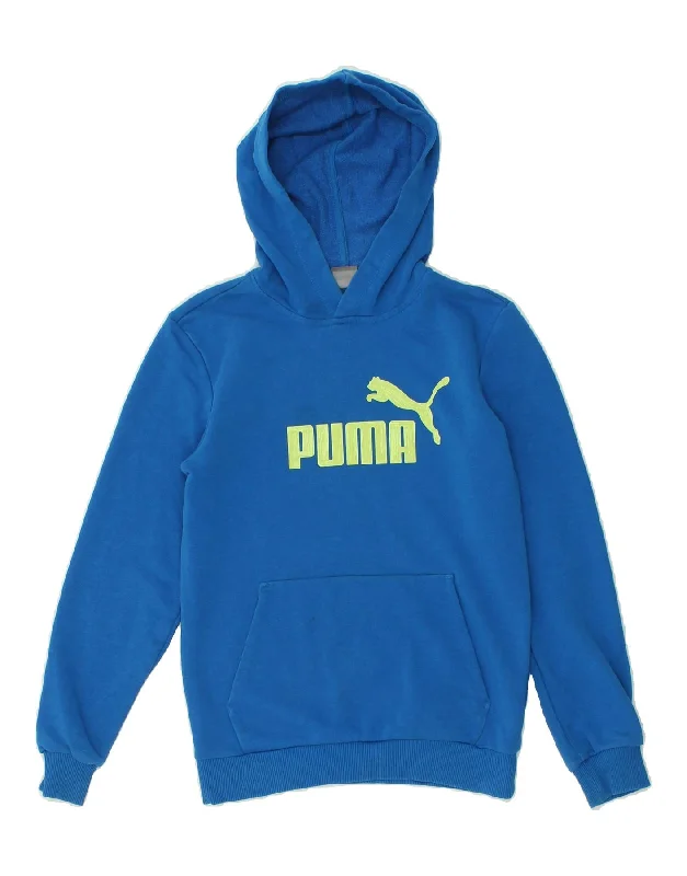 men's zip hoodie with drawstrings -PUMA Boys Graphic Hoodie Jumper 11-12 Years Blue Cotton