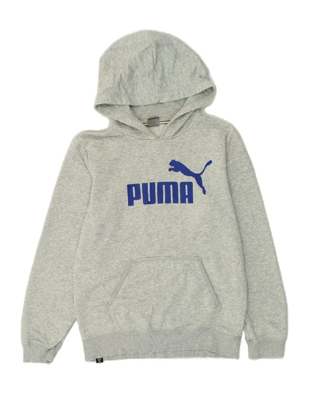 men's hoodie for casual wear -PUMA Boys Graphic Hoodie Jumper 11-12 Years Grey Cotton