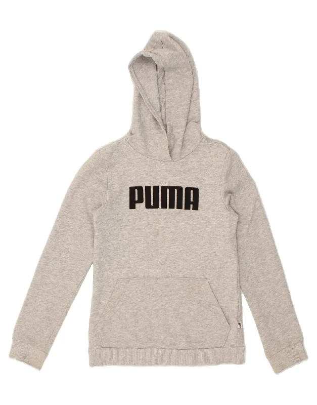 men's long sleeve hoodie -PUMA Boys Graphic Hoodie Jumper 11-12 Years Grey Polyester