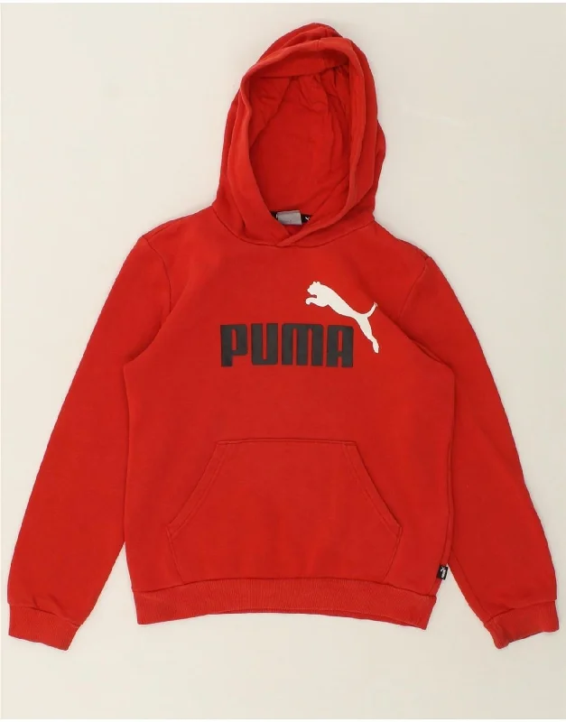 men's fleece zip-up hoodies -PUMA Boys Graphic Hoodie Jumper 11-12 Years Red Cotton