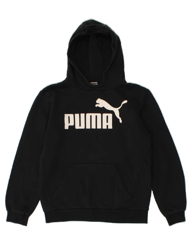 men's stylish pullover sweatshirts -PUMA Boys Graphic Hoodie Jumper 13-14 Years Black