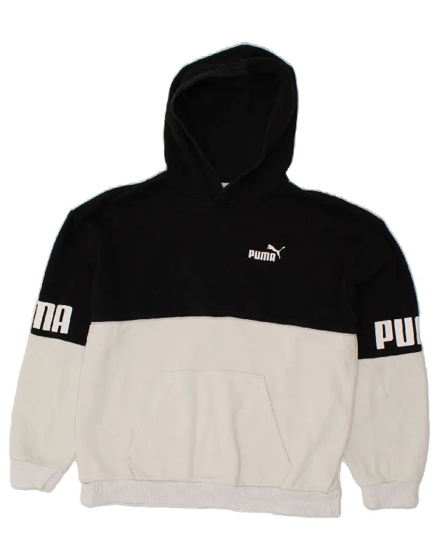 men's lightweight sweatshirts -PUMA Boys Graphic Hoodie Jumper 13-14 Years Black Colourblock Cotton