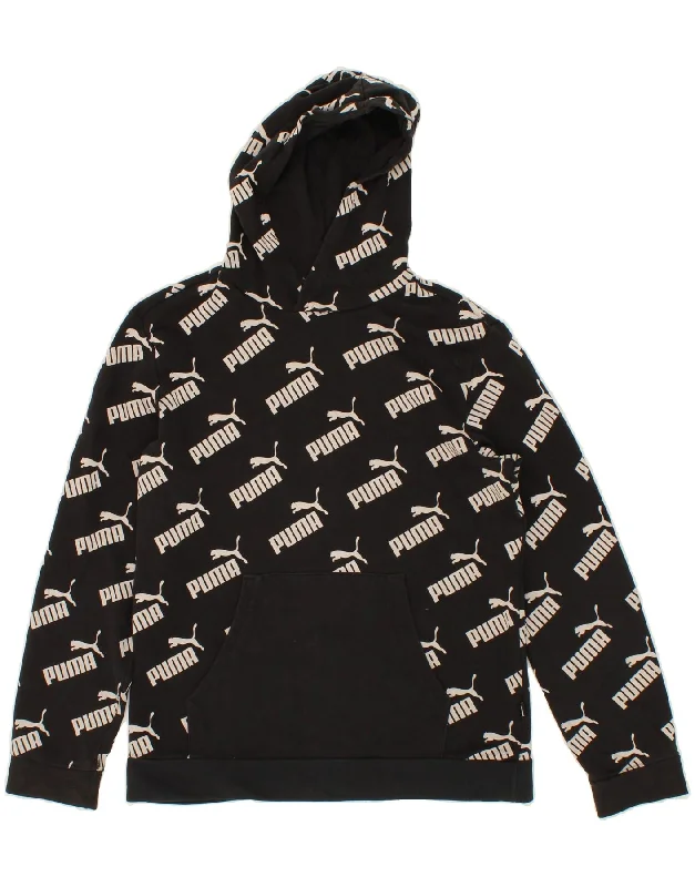 men's hoodie with stylish patterns -PUMA Boys Graphic Hoodie Jumper 13-14 Years Black Cotton