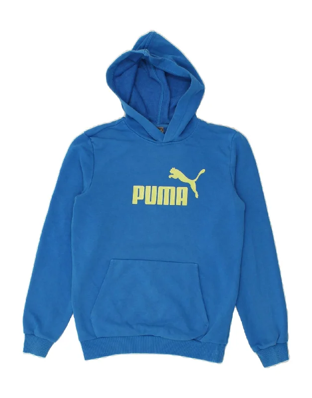 men's printed graphic sweatshirts -PUMA Boys Graphic Hoodie Jumper 13-14 Years Blue Cotton